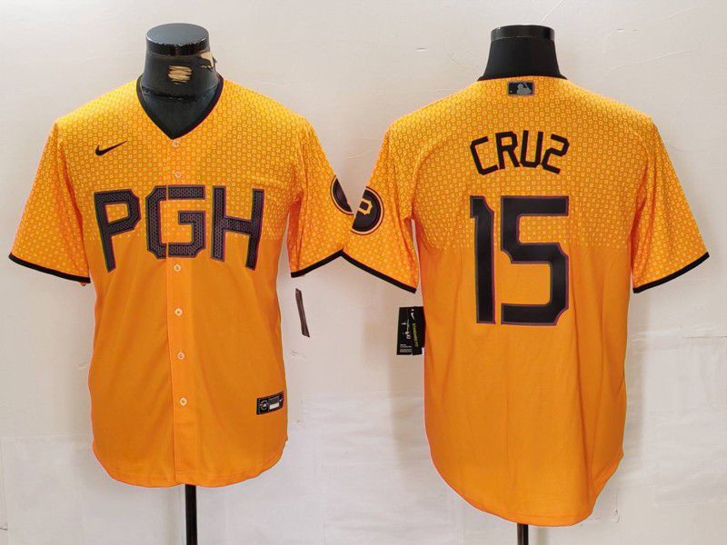 Men Pittsburgh Pirates 15 Cruz Yellow City Edition 2024 Nike MLB Jersey style 1